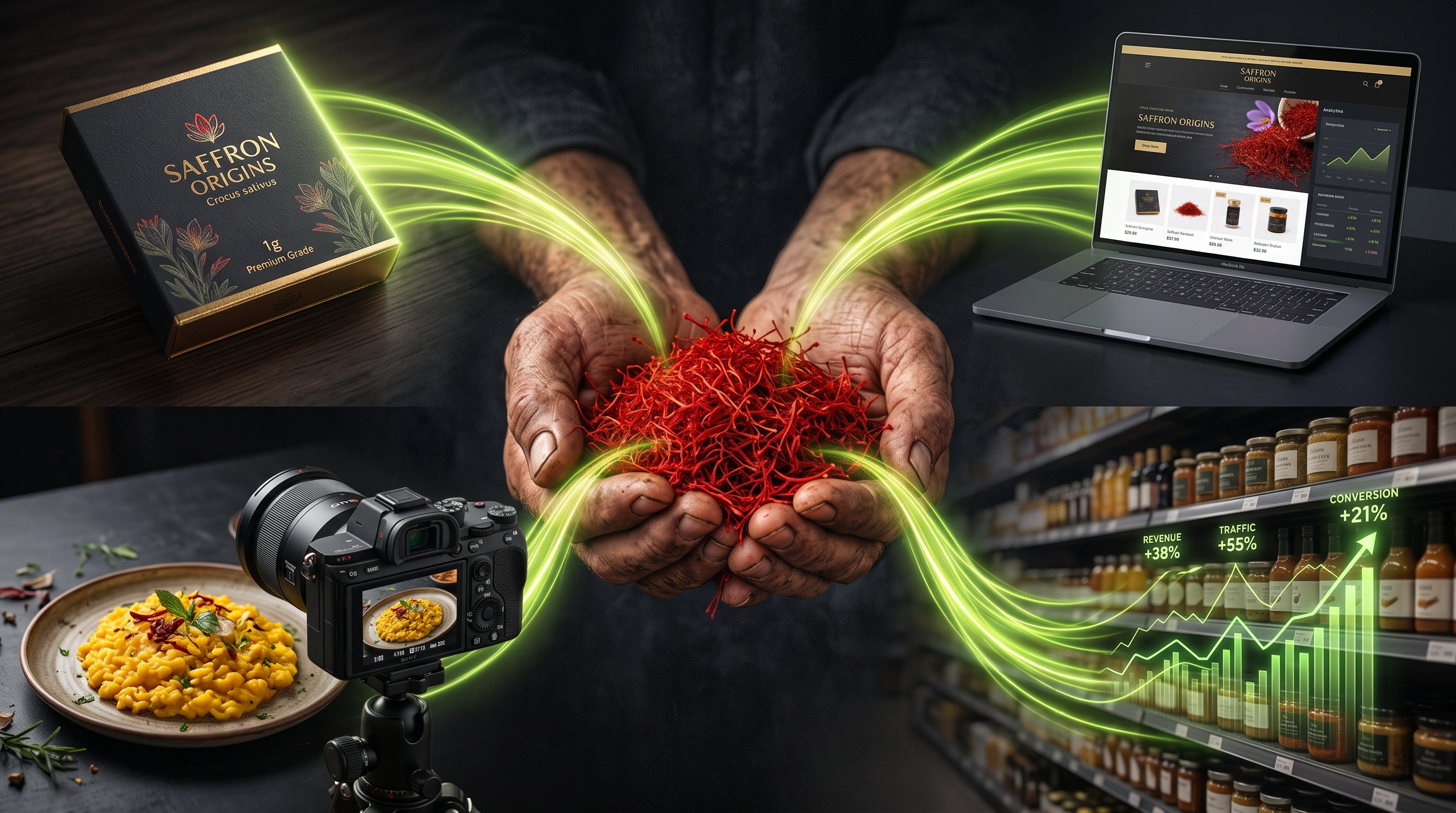 Premium food packaging and product presentation representing creative execution.